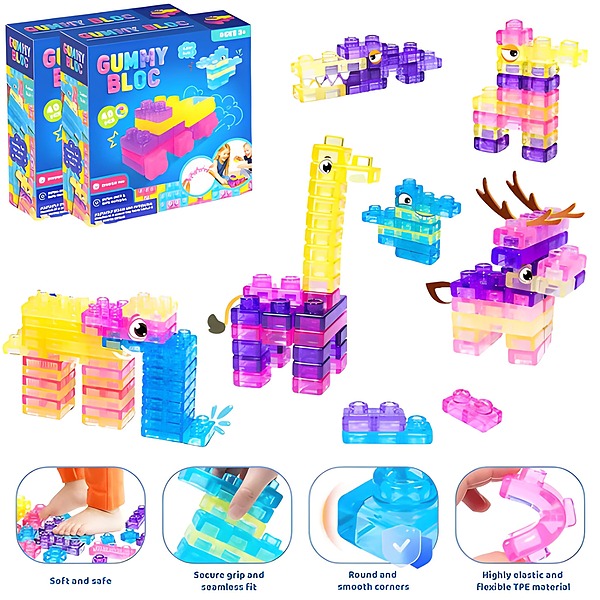 Meke gnječive građevne kocke – 40 kom, TPE, dob 3+ | JELLYFUN